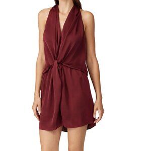 Ramy Brook Women's XL Satin Mahogany Marie Dress Deep‎ Red Blouson Sleeveless